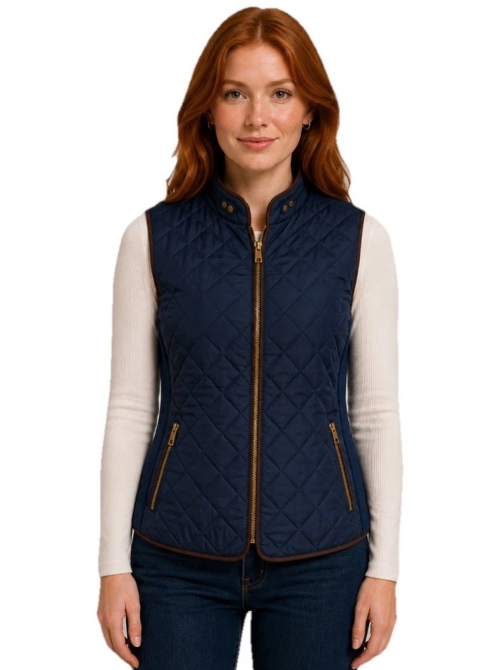 C'esttoi Quilted Vest M Blue Sleeveless Fleece Casual Preppy Equestrian Outdoor